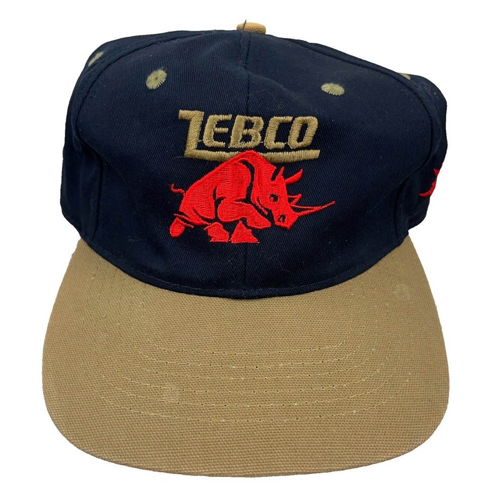 Vintage Fishing Hat Cap Strap Back Zebco Rhino Reels 90s Y2K Promo Adult Mens